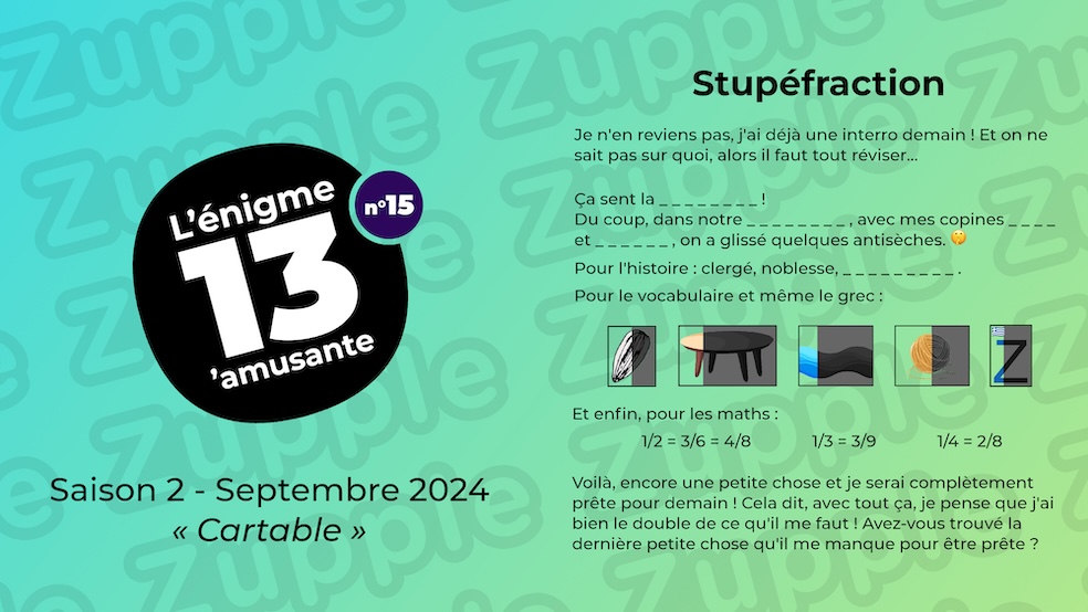 Je n’en reviens pas, j’ai déjà une interro demain ! Et on ne sait pas sur quoi, alors il faut tout réviser… Ça sent la (mot manquant de 8 lettres) ! Du coup dans notre (mot manquant de 8 lettres), avec mes copines (mot manquant de 4 lettres) et  (mot manquant de 6 lettres), on a glissé quelques antisèches…