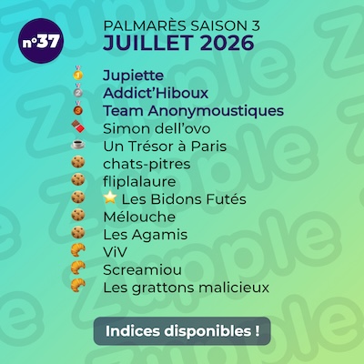 Palmarès de l’énigme 13’amusante n°37 de juillet 2026 : 1er , 2e Addict’Hiboux️, 3e Team Anonymoustiques, etc.