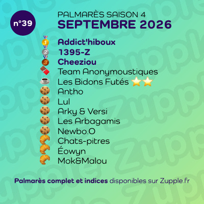 Visuel du palmarès de l’énigme 13’amusante n°39 de septembre 2026.