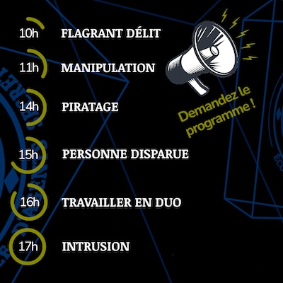 Demandez le programme de la Zupple University 2026. La journée du samedi 24 janvier commencera à 10h avec Flagrant Délit, 11h Manipulation, 14h Archives, 15h Influence, 16h Infiltration, 17h Cryptanalyse.