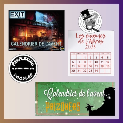 Sans oublier le classique calendrier Exit, le calendrier de l’Après par Néo. Toutes ces initiatives sont finalement les héritiers de Perplexing doodles (en anglais) et du calendrier de l’Avent de Prizonners.