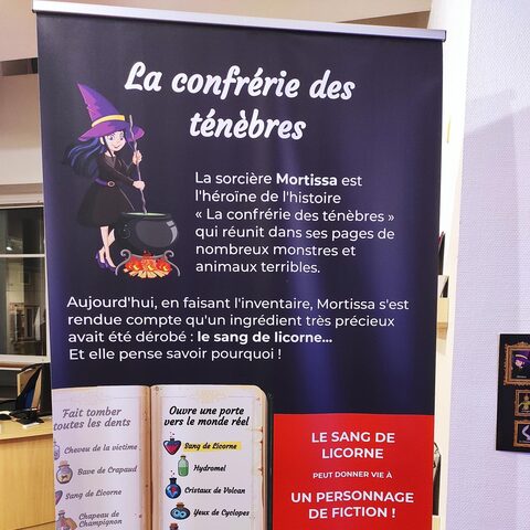 Le kakémono « La confrérie des ténèbres », l’univers d’une énigme du jeu en médiathèque