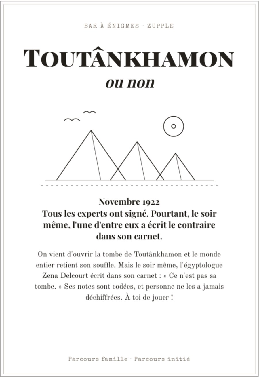 Couverture imprimée du jeu Toutânkhamon… ou non : pyramides et carnet d’une égyptologue.