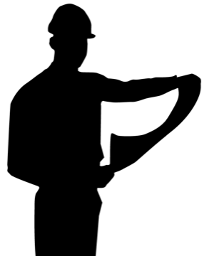 La silhouette de Pedro, l’un des personnages du jeu, tenant des plans d’architecte