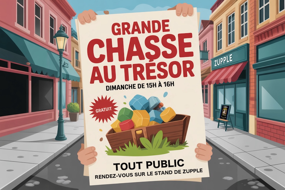 L’affiche de la grande chasse au trésor de Zupple, gratuite et tout public, pendant la braderie d’Oullins